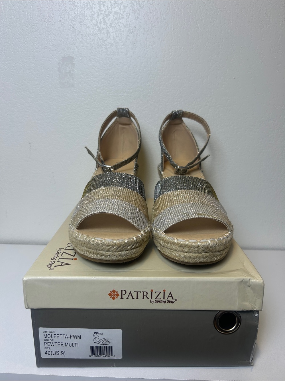 Patrizia Spring Step Molfetta Metallic Espadrille Wedges Size 9